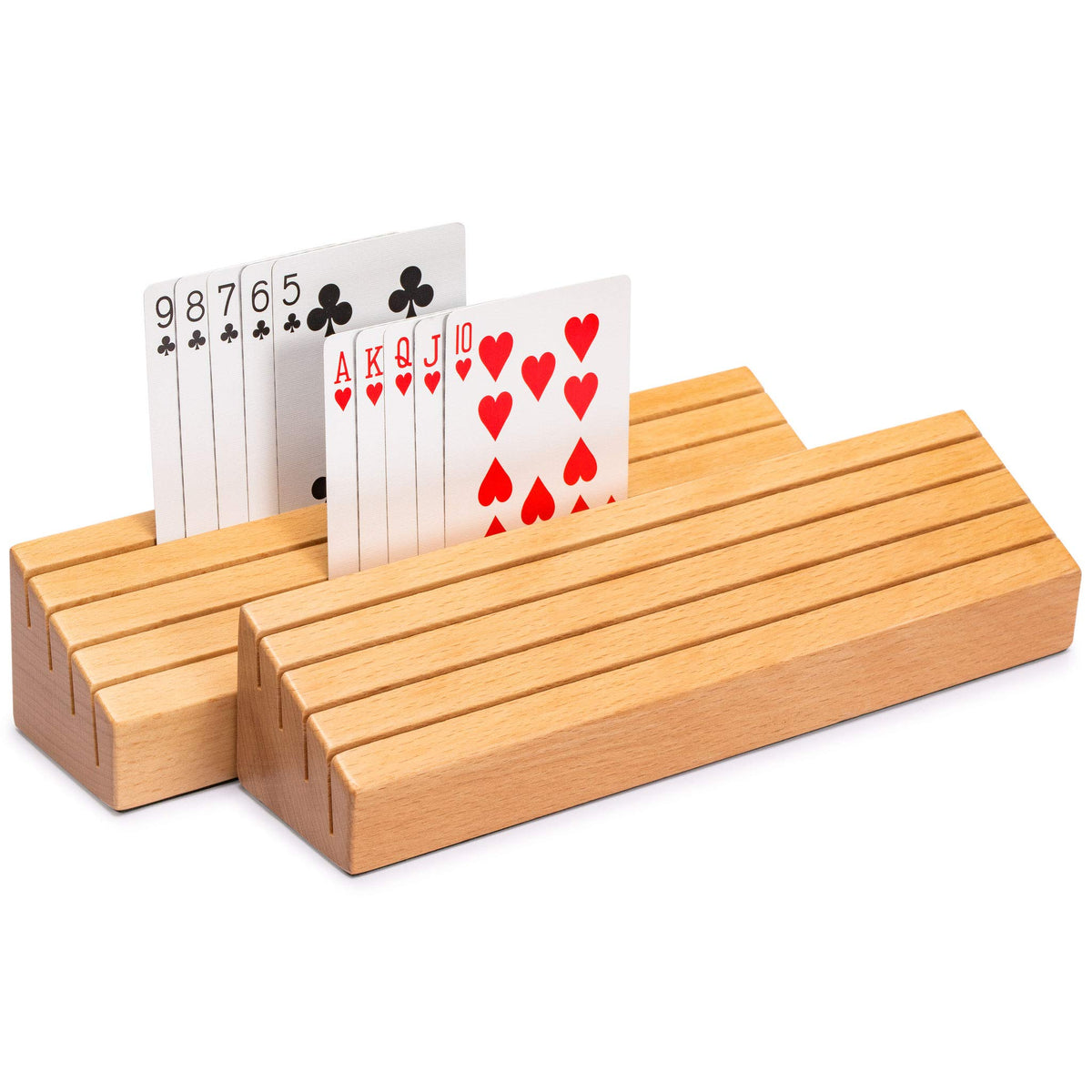 Yellow Mountain Imports solid beechwood card holders front view showing organized deck
