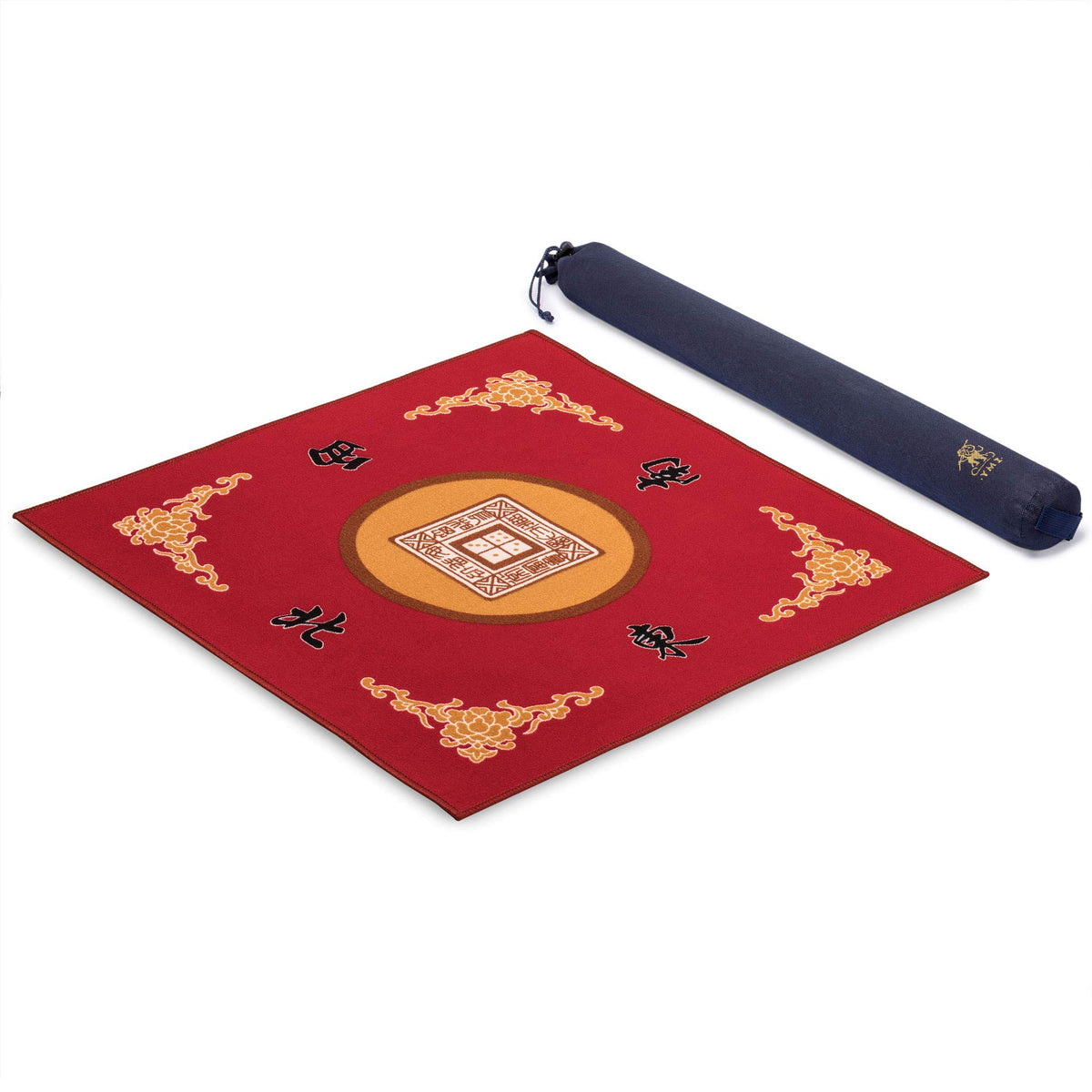Yellow Mountain Imports mahjong red table cover protecting tiles on a sturdy surface.
