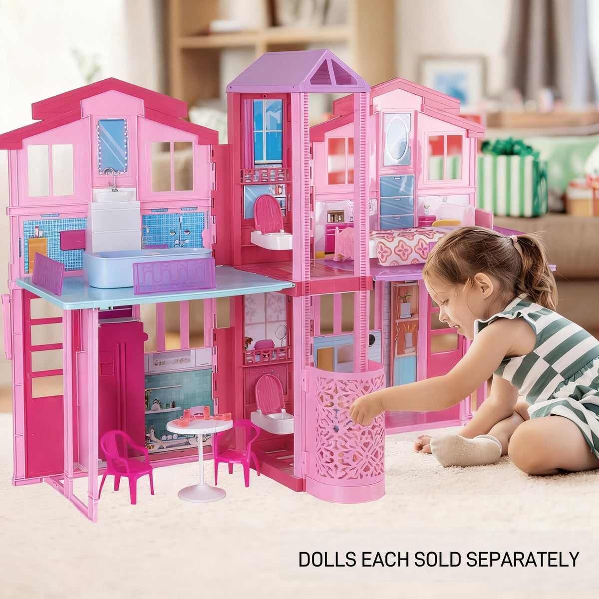 Yellow River doll house elevator durable ABS construction withstands hours of creative play.