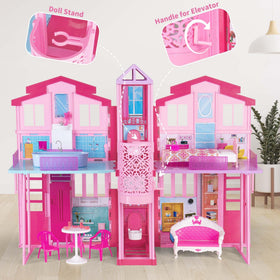Yellow River doll house elevator realistic furniture set enhances role-play and organization.