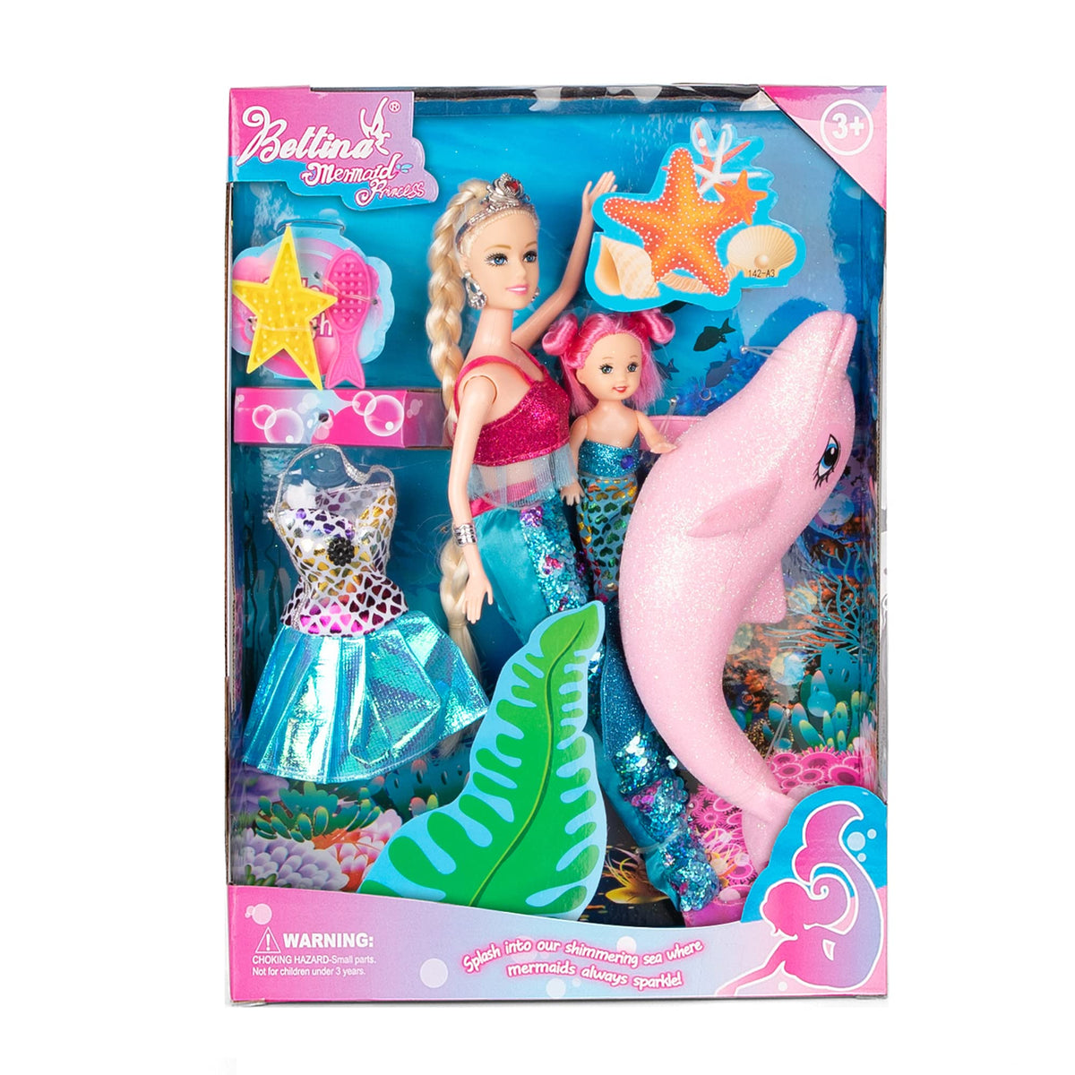Yellow River princess doll with mermaid and dolphin playset for imaginative pretend play