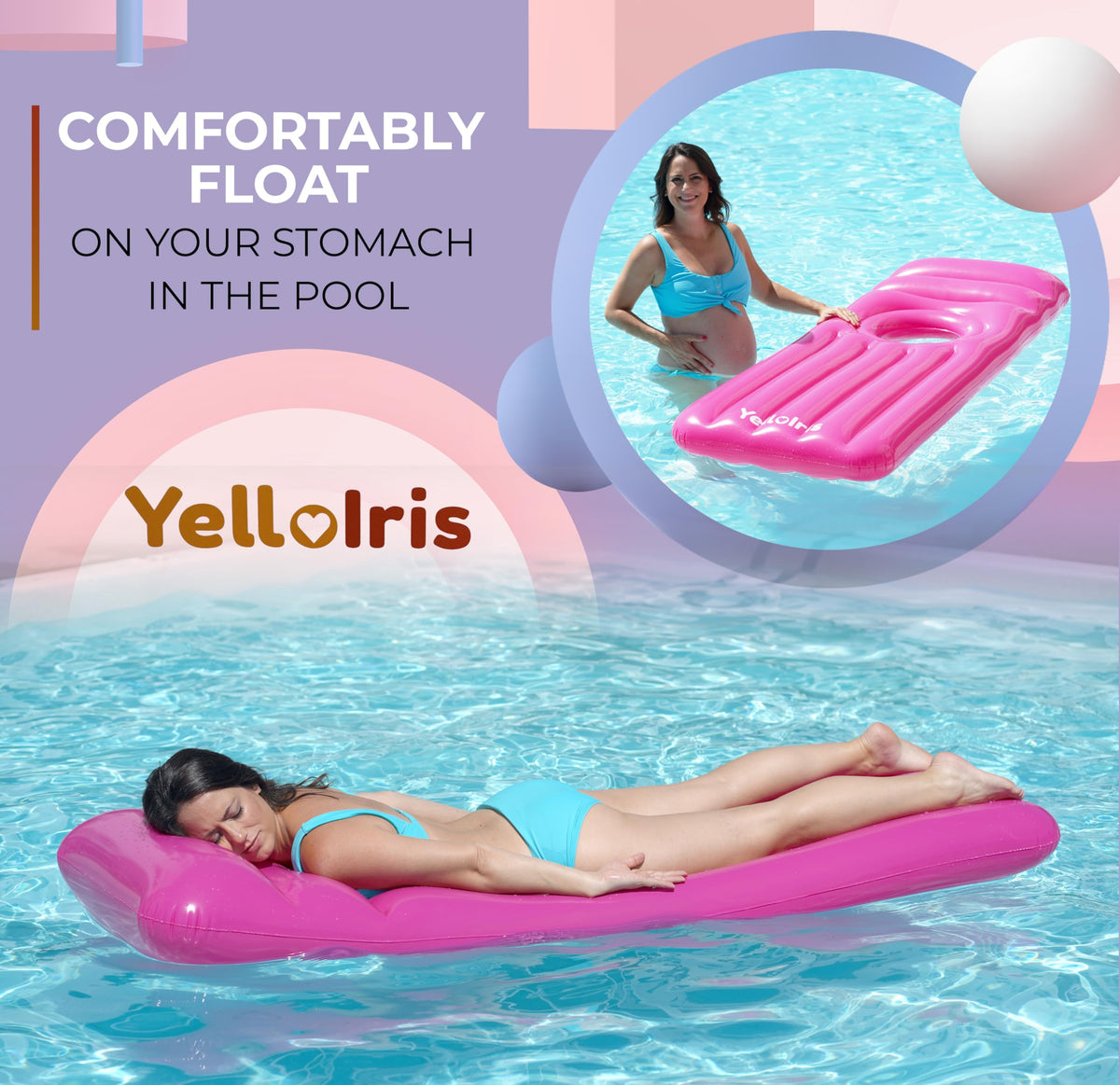 YellowIris full-body maternity airbed ideal for swimming and lounging.