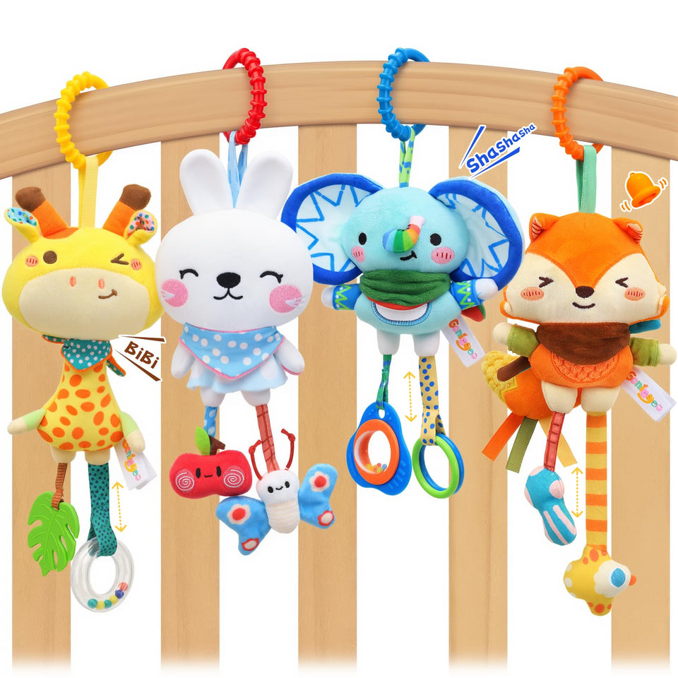 YELUFT baby toy hanging from crib with visual tracking and soothing sounds.