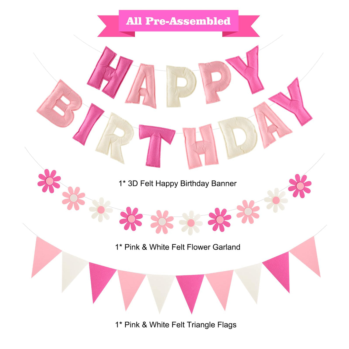 YEOCU 3D felt birthday decorations offer textured depth without DIY setup.