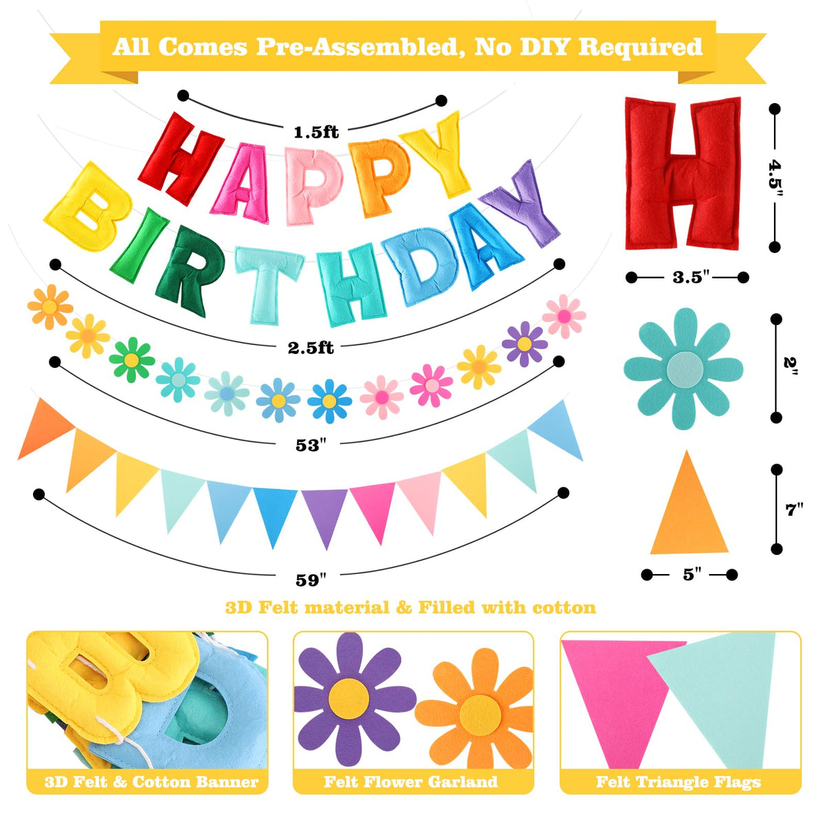 YEOCU colorful triangle flags brighten any birthday space.