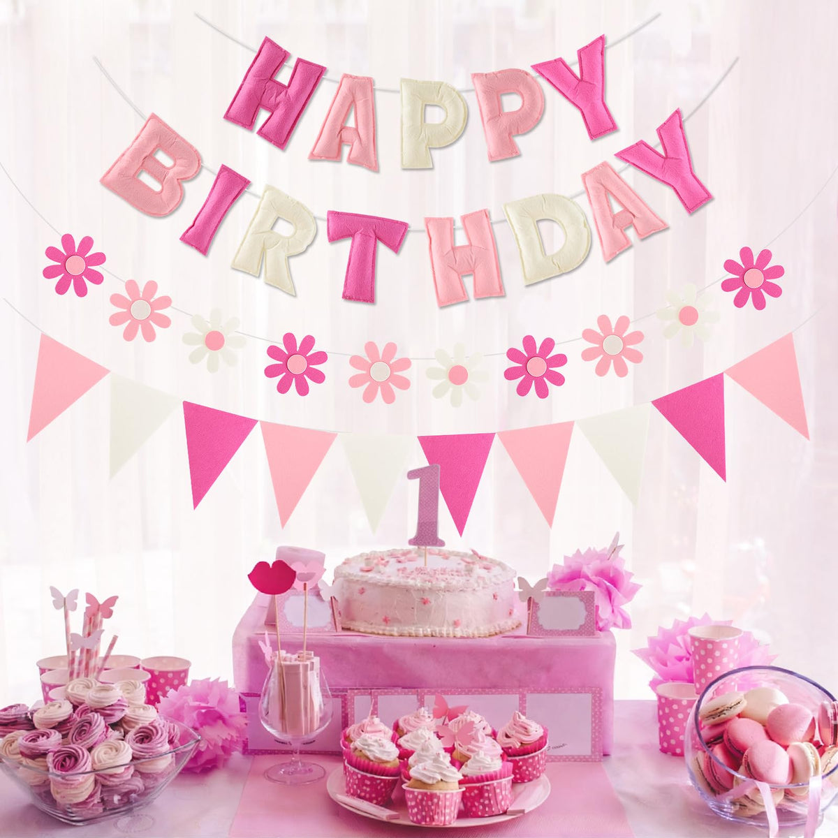 YEOCU fabric flower garland creates a soft, charming centerpiece for photos.
