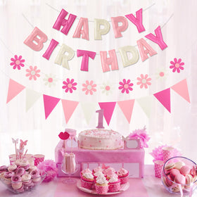 YEOCU fabric flower garland creates a soft, charming centerpiece for photos.