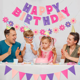 YEOCU fabric flower garland adds soft texture and festive color for photos.