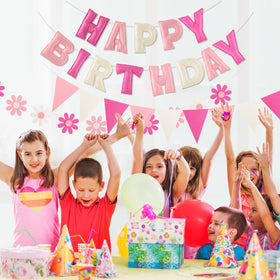 YEOCU pink and white setup suits all ages for joyful celebrations.