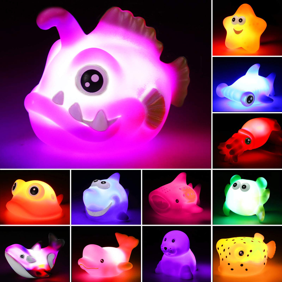 Yeonha Toys 12-piece light-up ocean animals bath set lights up during water play