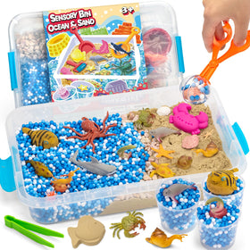 Yeonha Toys Ocean & Sand sensory bin with lid for portable, mess-free imaginative play.