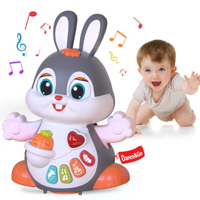 Yerloa singing-dancing-bunny-toy engages babies with lights during tummy time