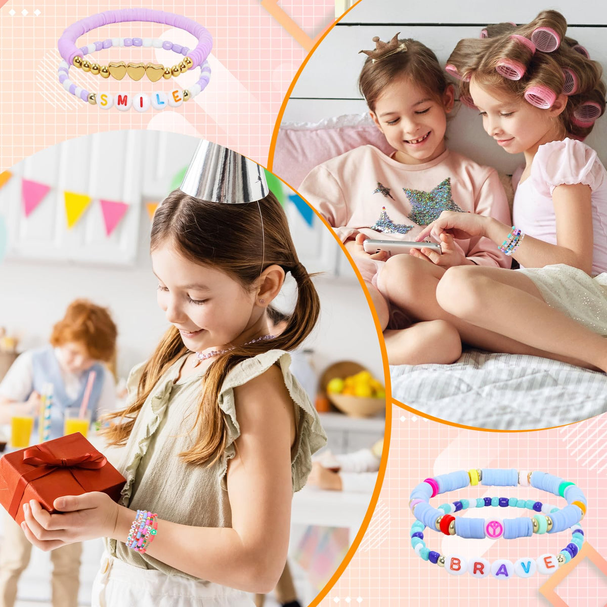 Yesaior clay surfer Heishi bracelets close-up with bright patterns