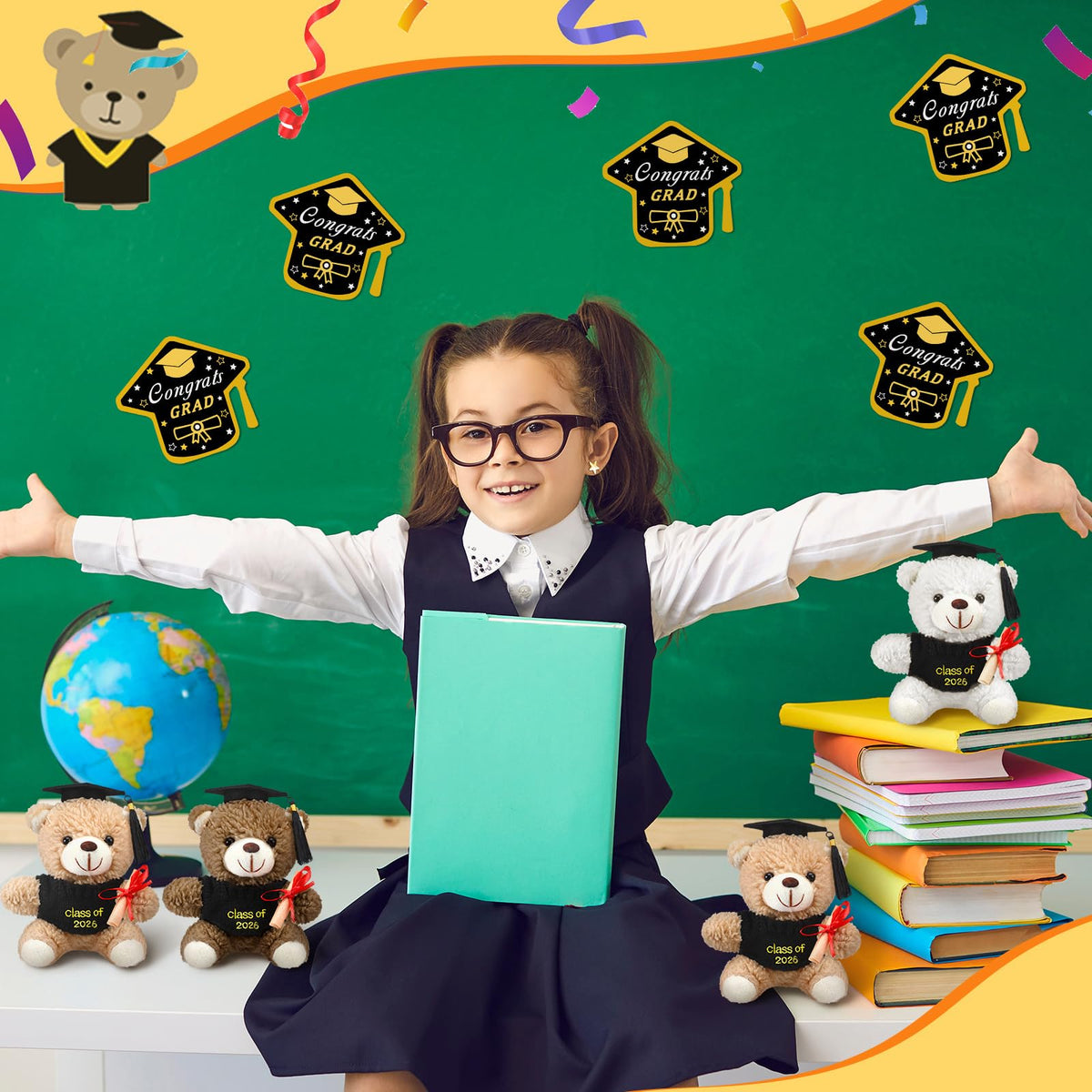 Yesaior graduation bear card back, customizable message ready.