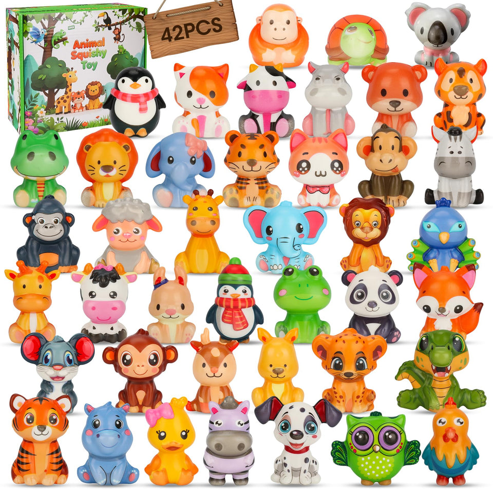 YESCOO animal squishy 42pc collection offers soft tactile fun for party favors