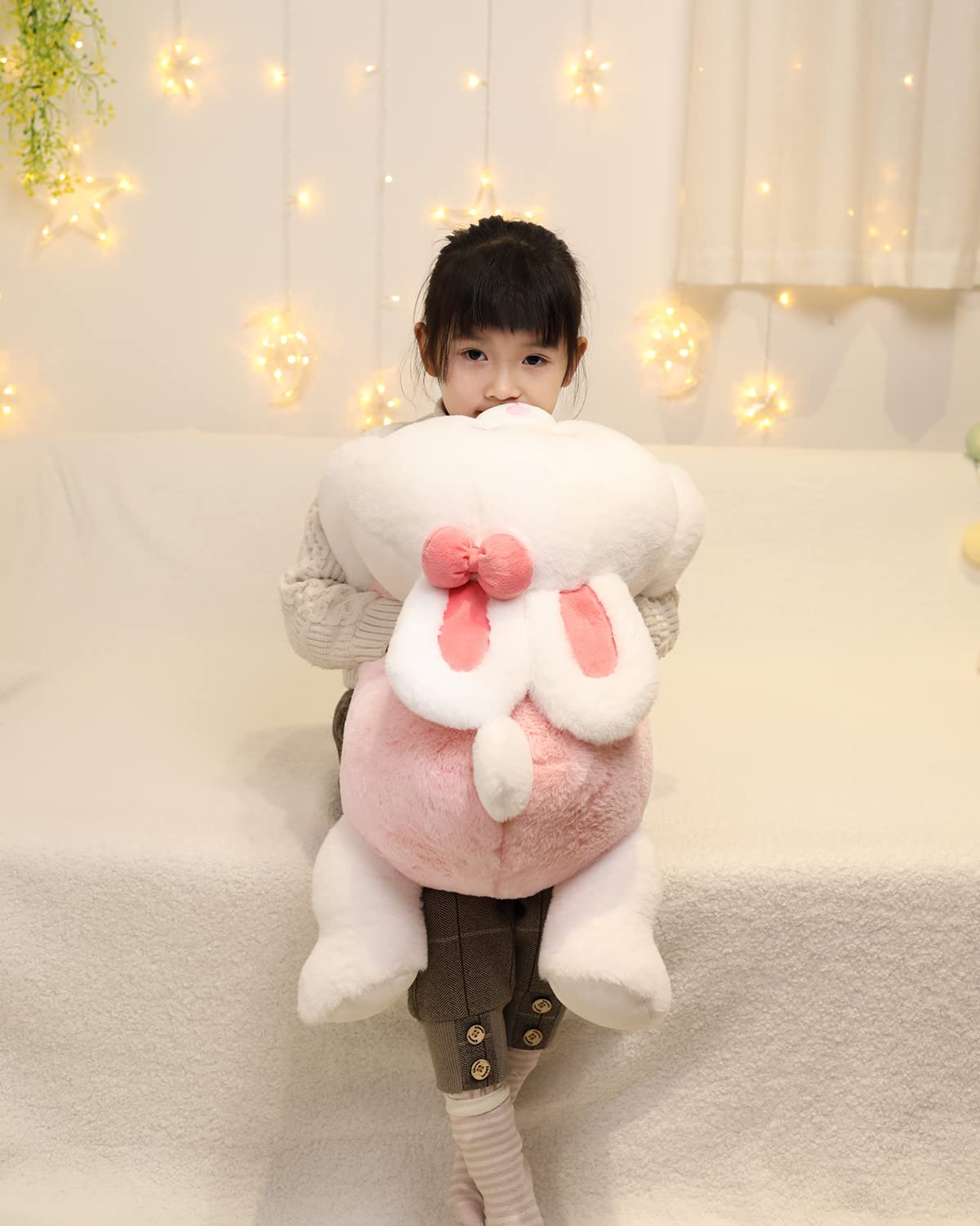 YESGIRL bunny plush 24in, side profile shows soft fur and size