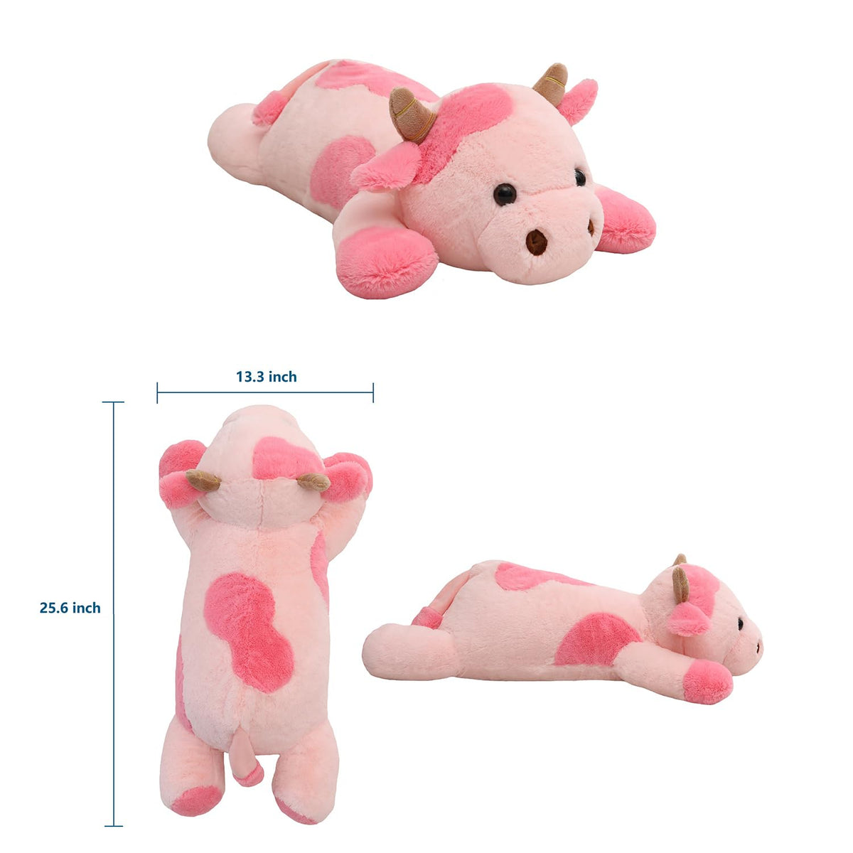 YesGIRL cow weighted plush side angle highlighting generous size and plush texture.