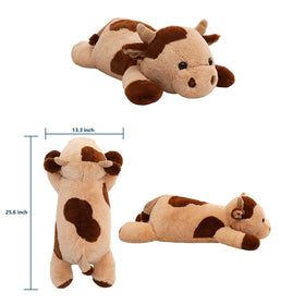 YESGIRL cow weighted plush side view emphasizes tactile softness ideal for naptime.