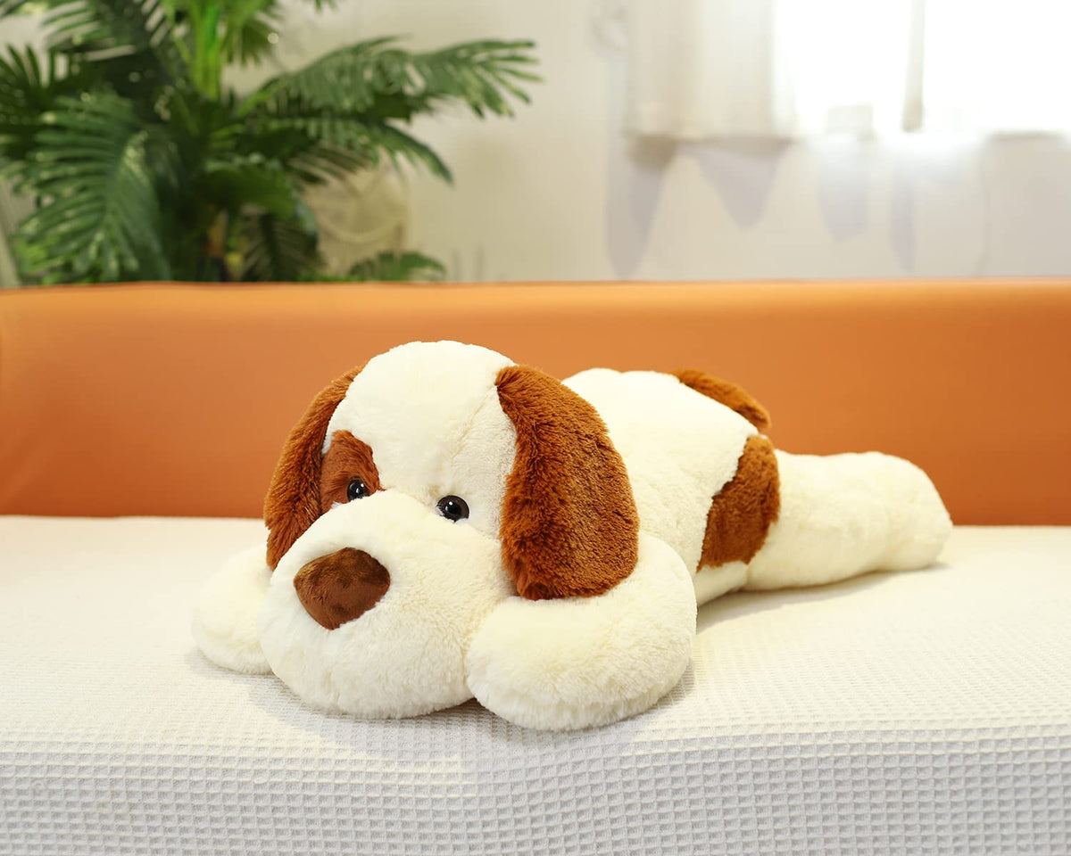 YesGIRL weighted dog plush close-up of eyes and nose, inviting hug.