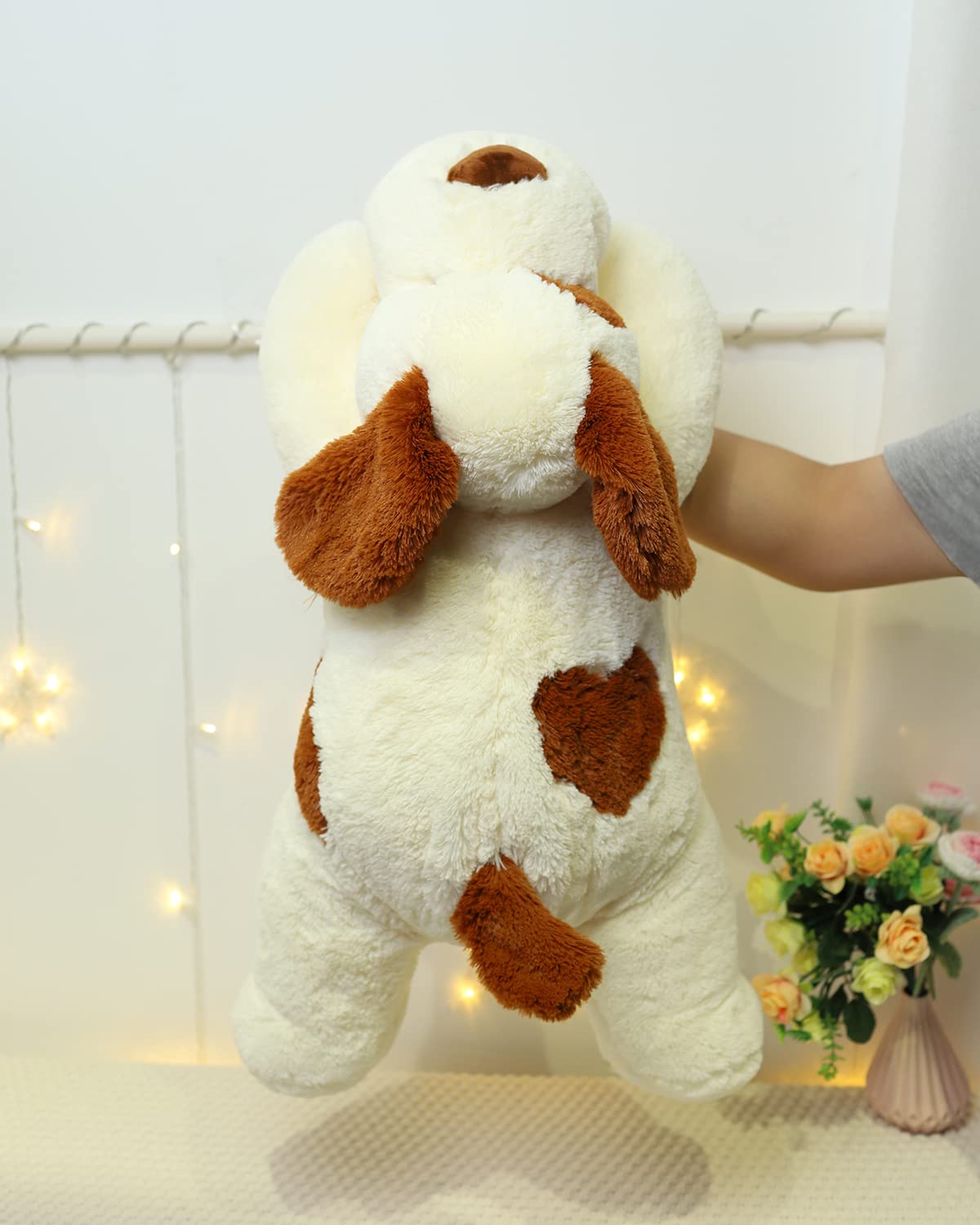 YesGIRL weighted dog plush dimensions 26.8x14.6x7.1 inches, suitable for all ages.