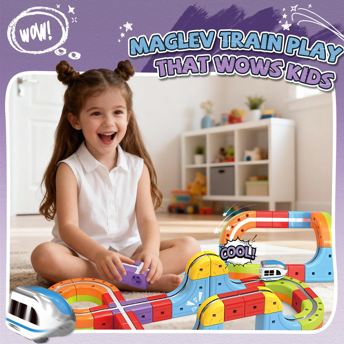 YESHIN electric train set 360-degree travel showcases full circuit motion for dynamic play.