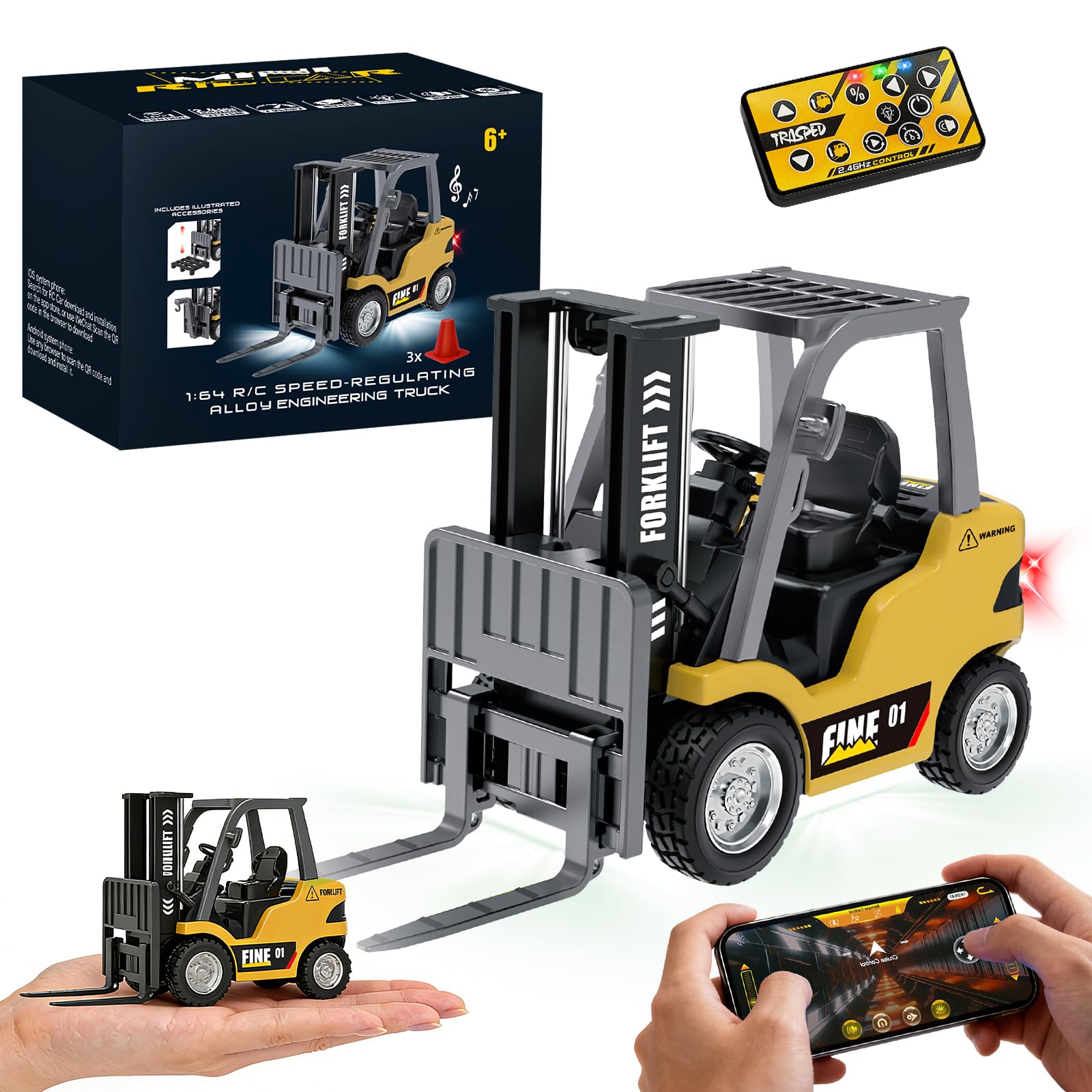 YESHIN Mini RC Forklift 1:64 – APP Programmable Path, Bluetooth Remote ...