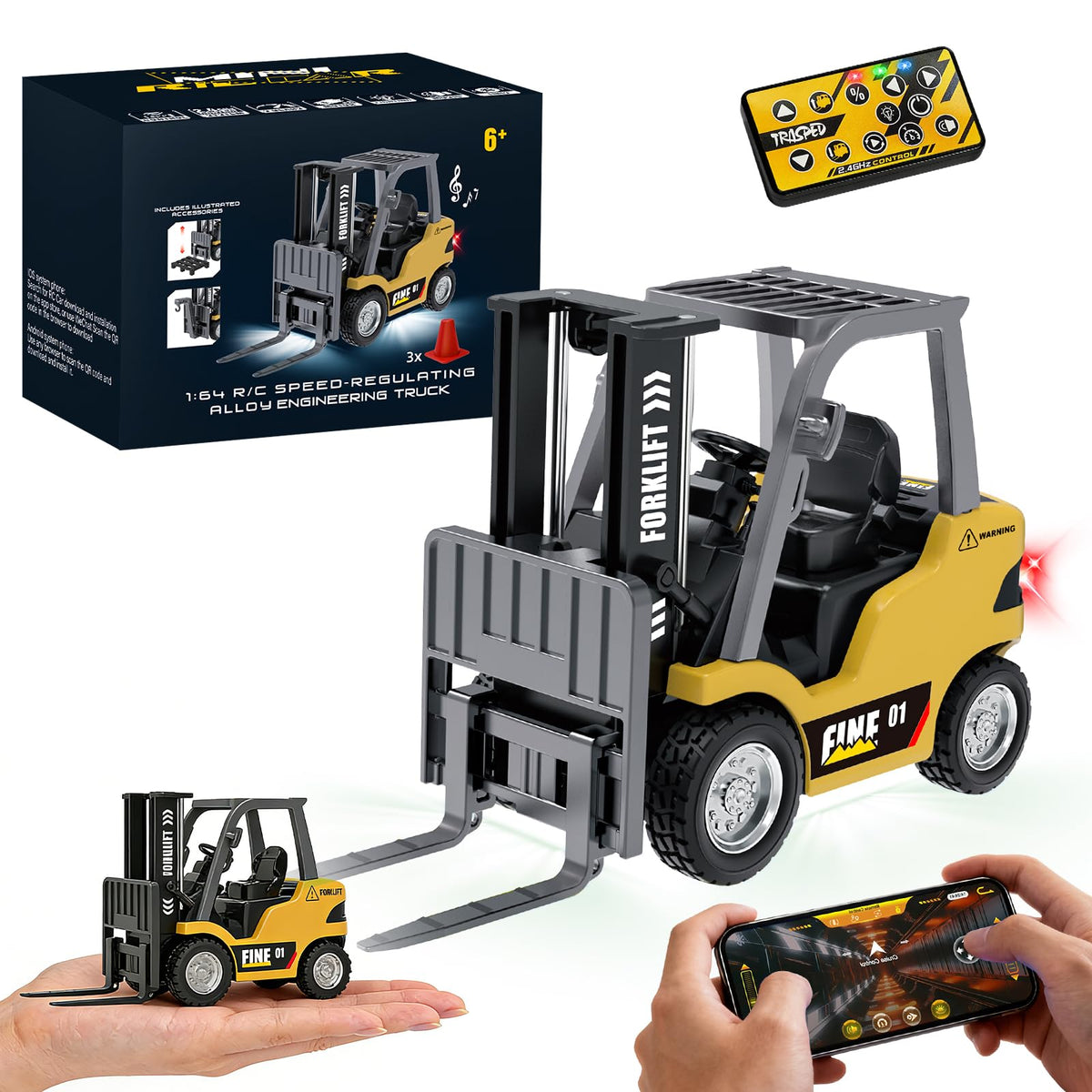 YESHIN mini RC forklift on desk shows compact desk-friendly design