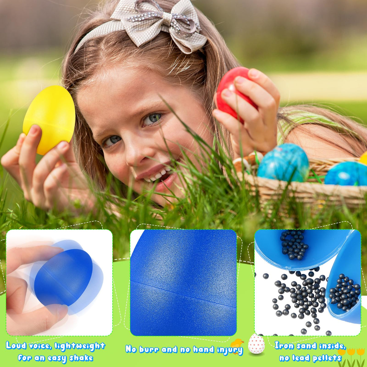 Yeshone egg shakers size 2.2 inches—comfortable grip for small hands.
