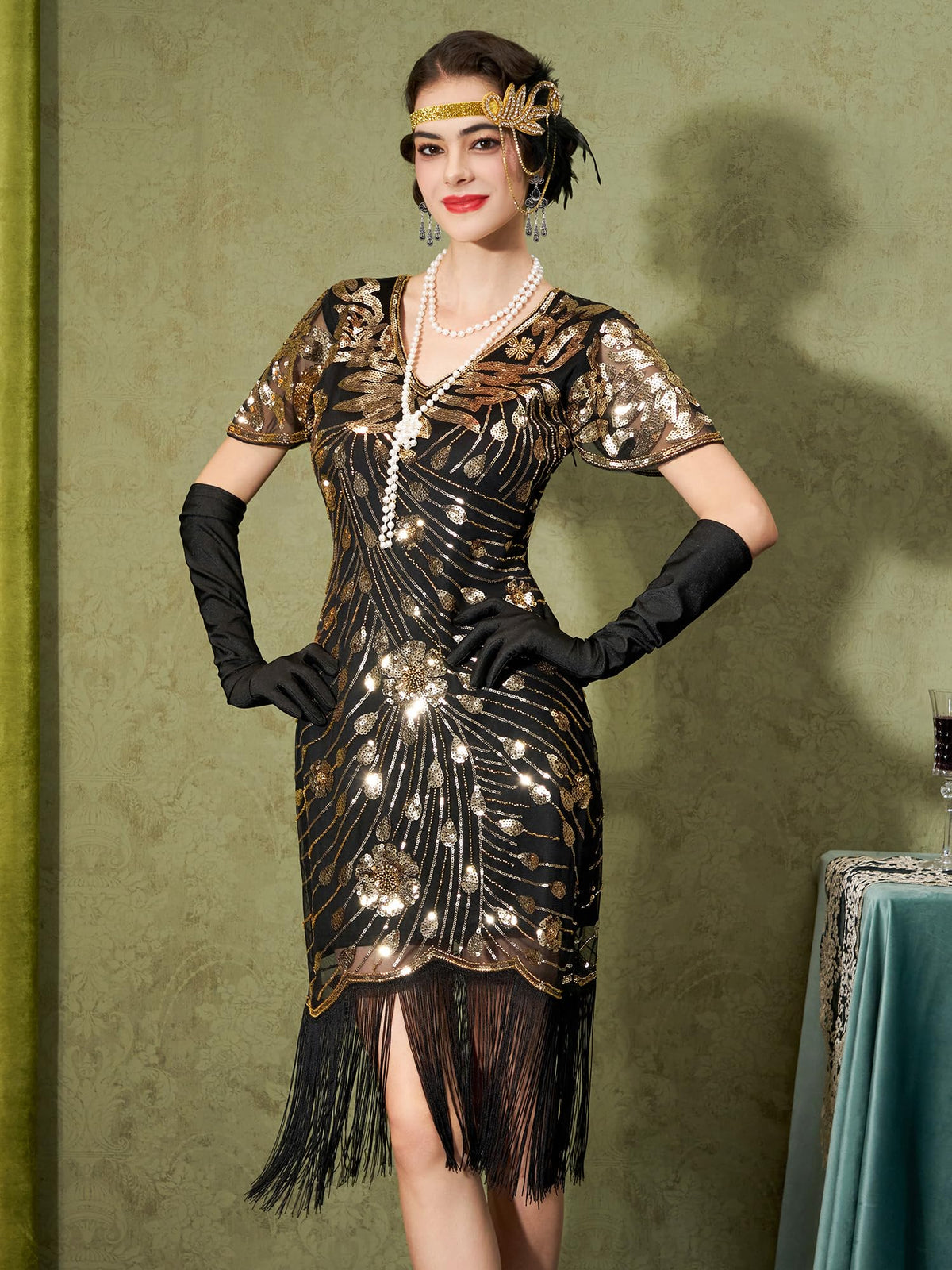 YESSA flapper dress side view showing silhouette and fringe for dancing