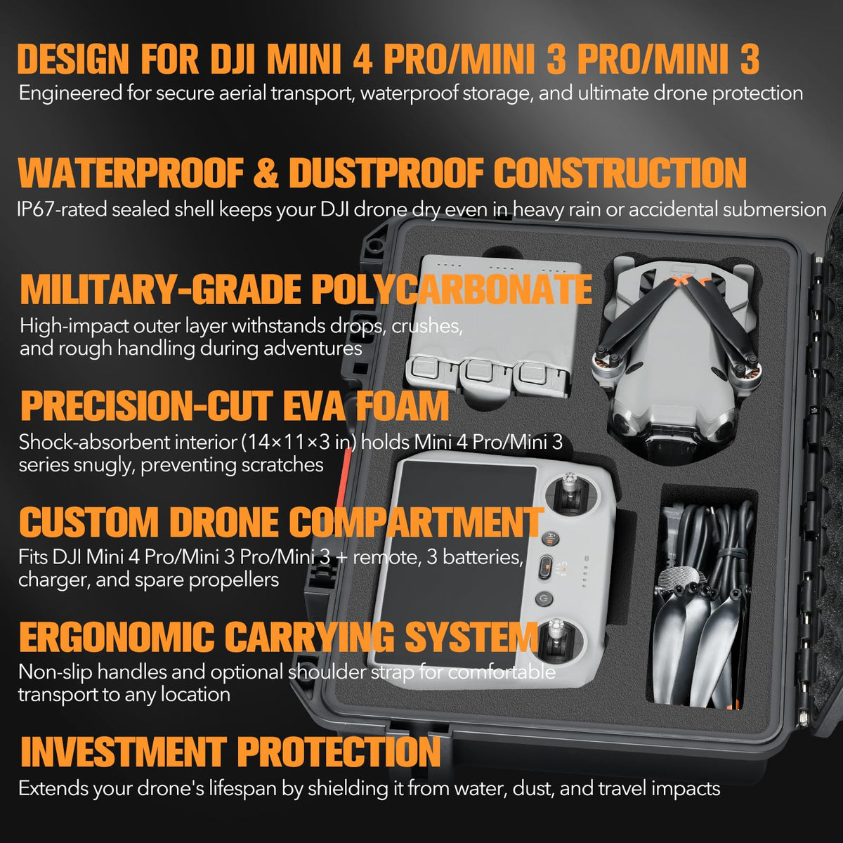 YETEETH compact portable case for travel with ergonomic handle.
