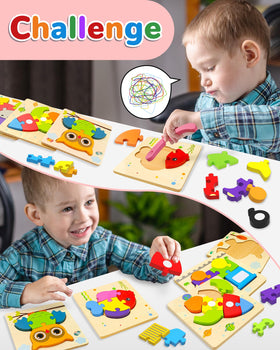 Yetonamr wooden puzzle with animals encourages hand-eye coordination and imaginative play.