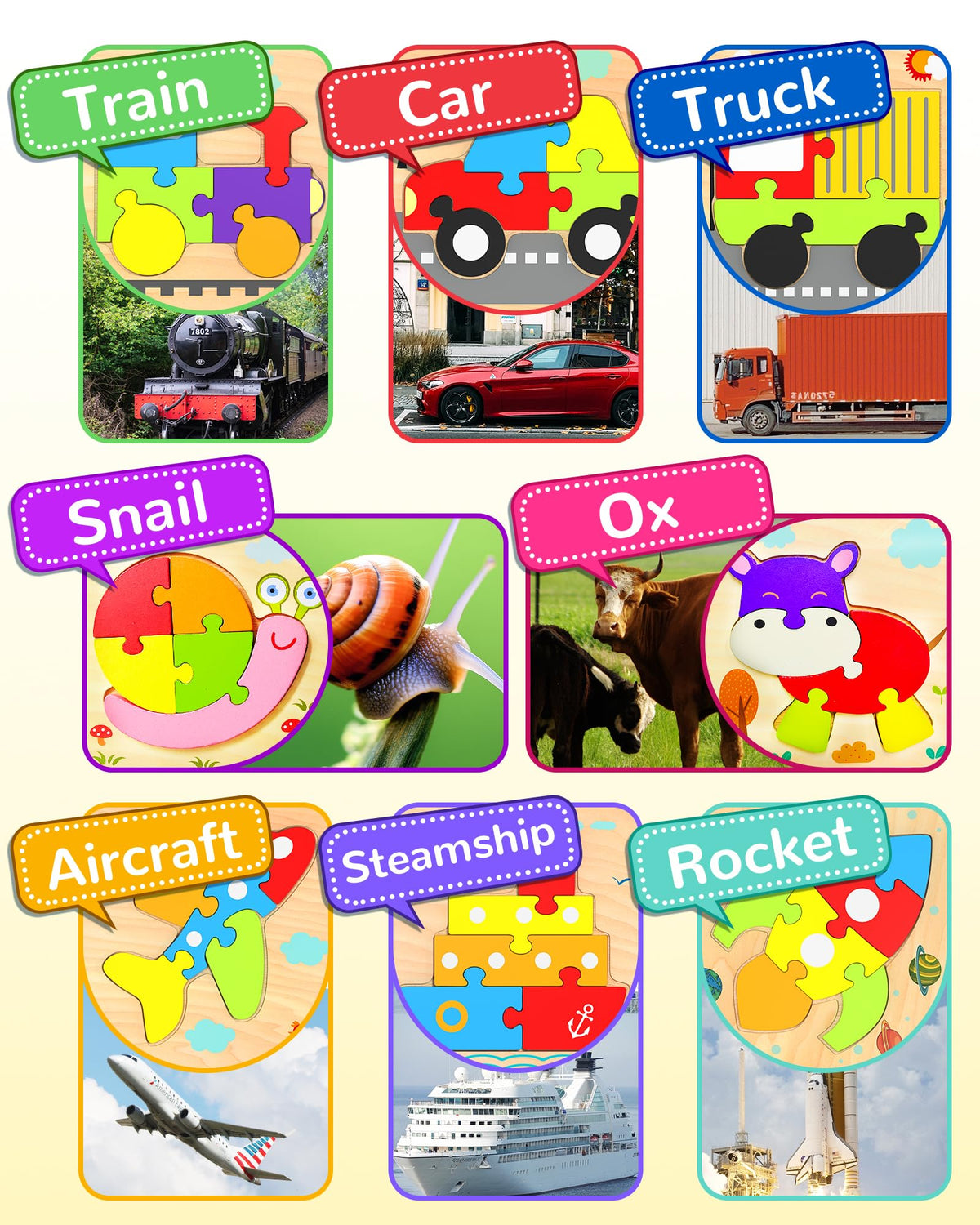 Yetonamr wooden toddler puzzles colorful designs spark curiosity and visual discovery.