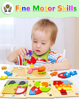 Yetonamr wooden toddler puzzles safe edges ensure kid-friendly, confident play.