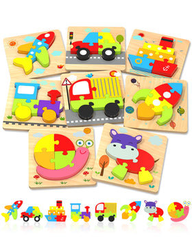 Yetonamr wooden toddler puzzles vehicles boost recognition and fine motor skills during play.