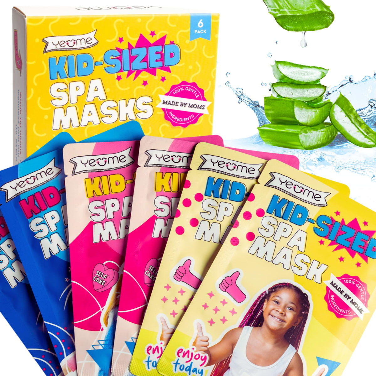 Yeüme kid-sized mask packaging ready for gentle spa routines and party favors.