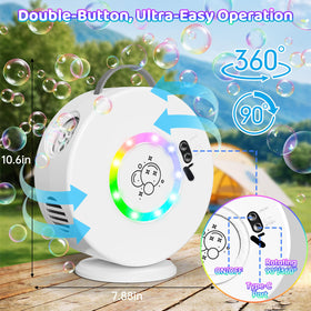 Yevohadt Bubble Machine, 360-degree rotation, ideal for parties and gatherings.
