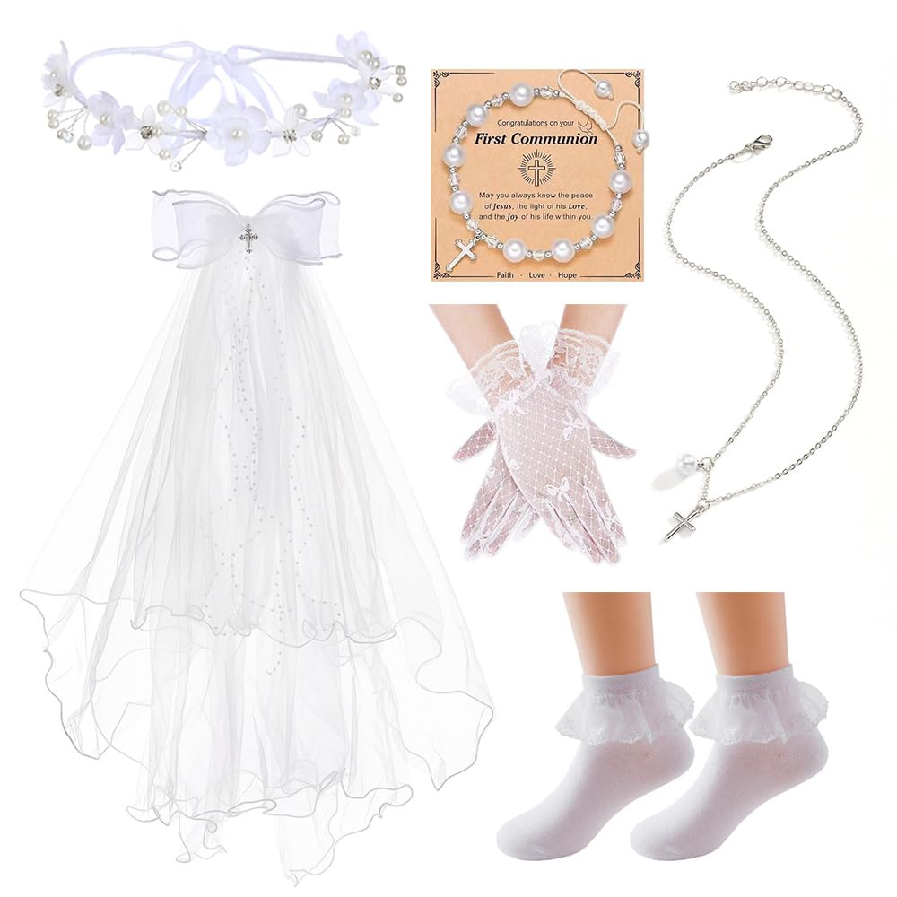 Yewkit First Communion veil with comb, elegant coverage for a sacred ceremony