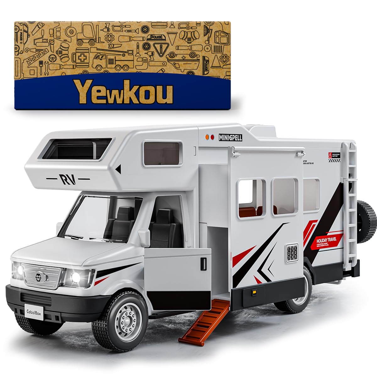 Yewkou Camper Van Adventure Toy with sunshade open for imaginative play.