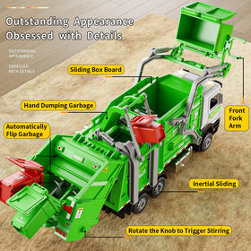 Yewkou garbage truck toy dumpsters set enhances sorting pretend play.