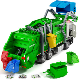 Yewkou garbage truck toy with front loader promotes imaginative cleanup play.