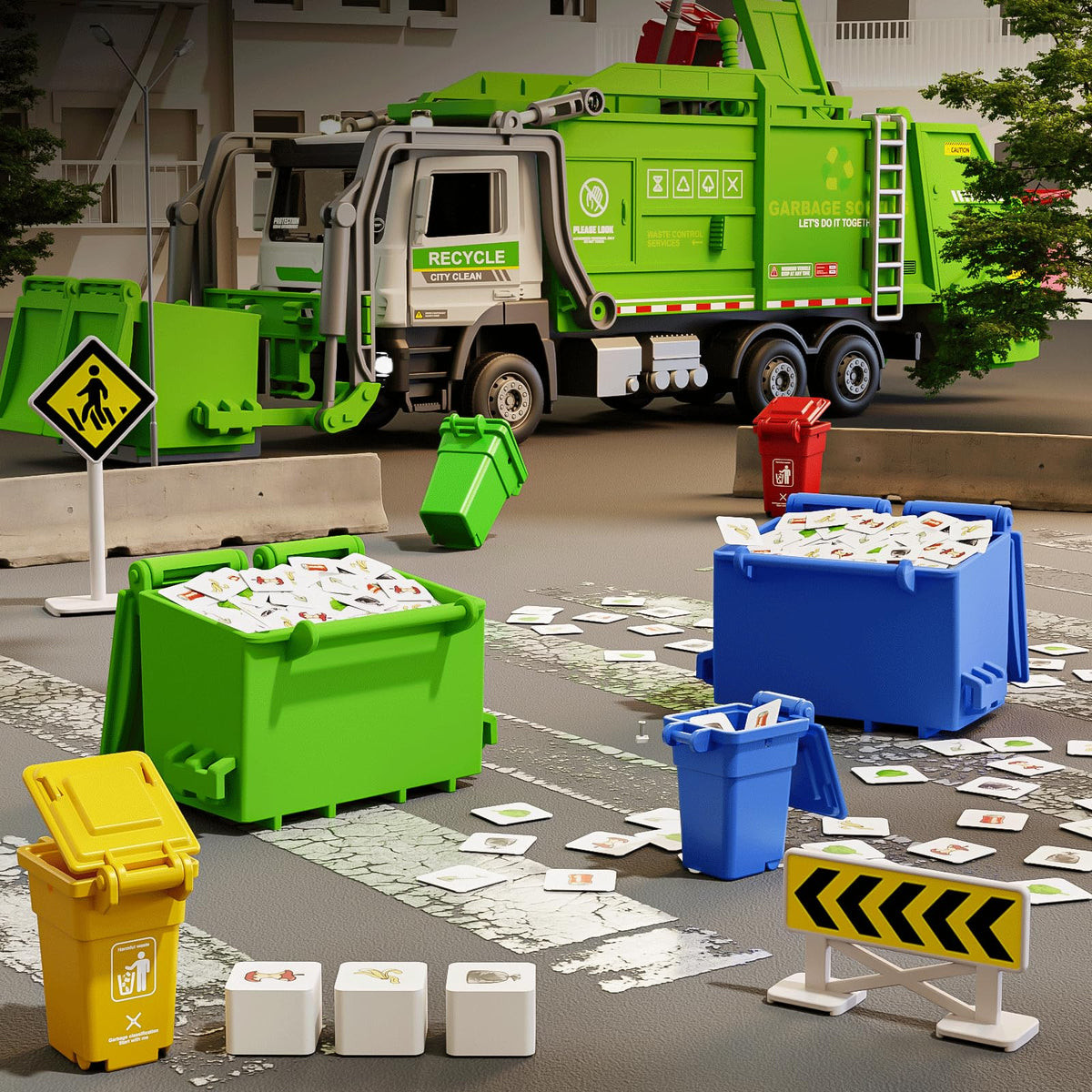 Yewkou garbage truck toy with lights and sounds adds engaging role-play moments.