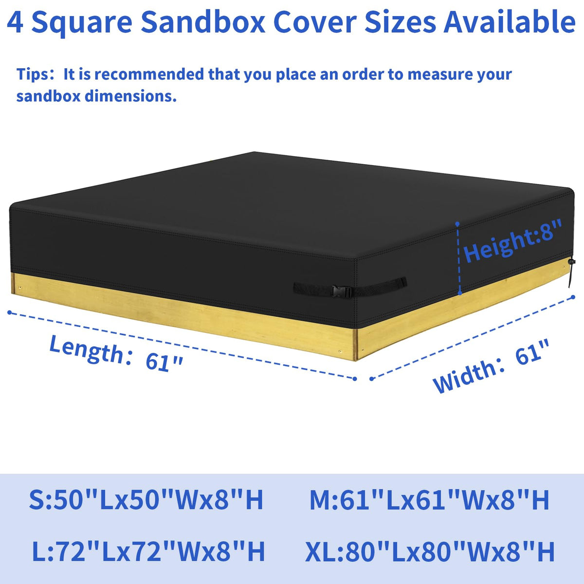 Yexcend Sandbox Cover fits 61x61x8 square sandboxes securely.