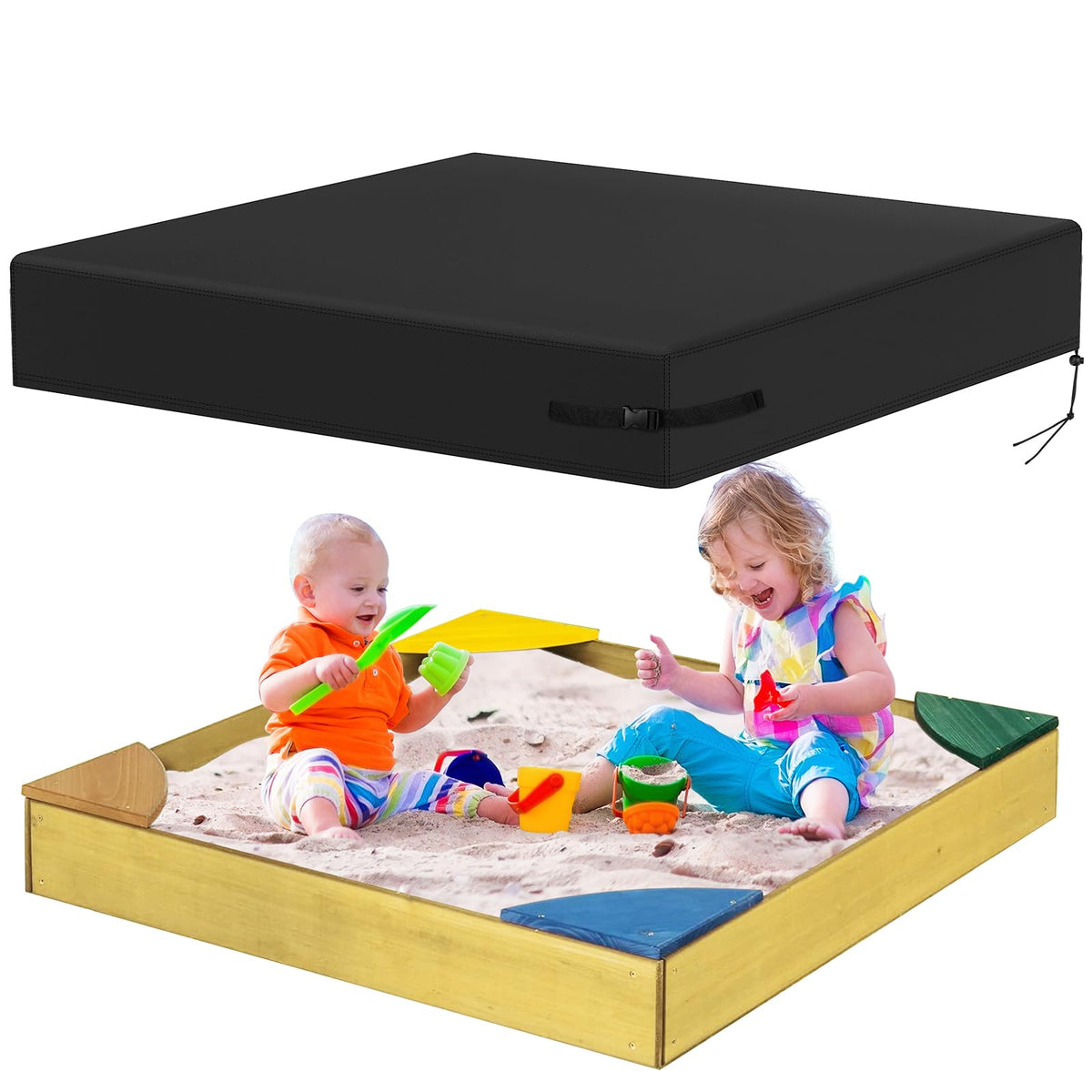 Yexcend sandbox cover with waterproof 800D Oxford fabric protects square sandbox from rain.