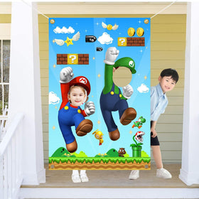 YEZHENSS Mario Photo Door Banner background enhances photos with vibrant colors