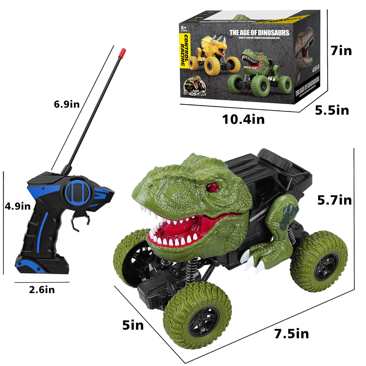 YEZI all-terrain dinosaur car handles sand, dirt, and grass smoothly.