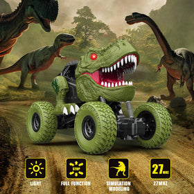 YEZI dino-truck 4WD off-road performance on lawn and gravel.