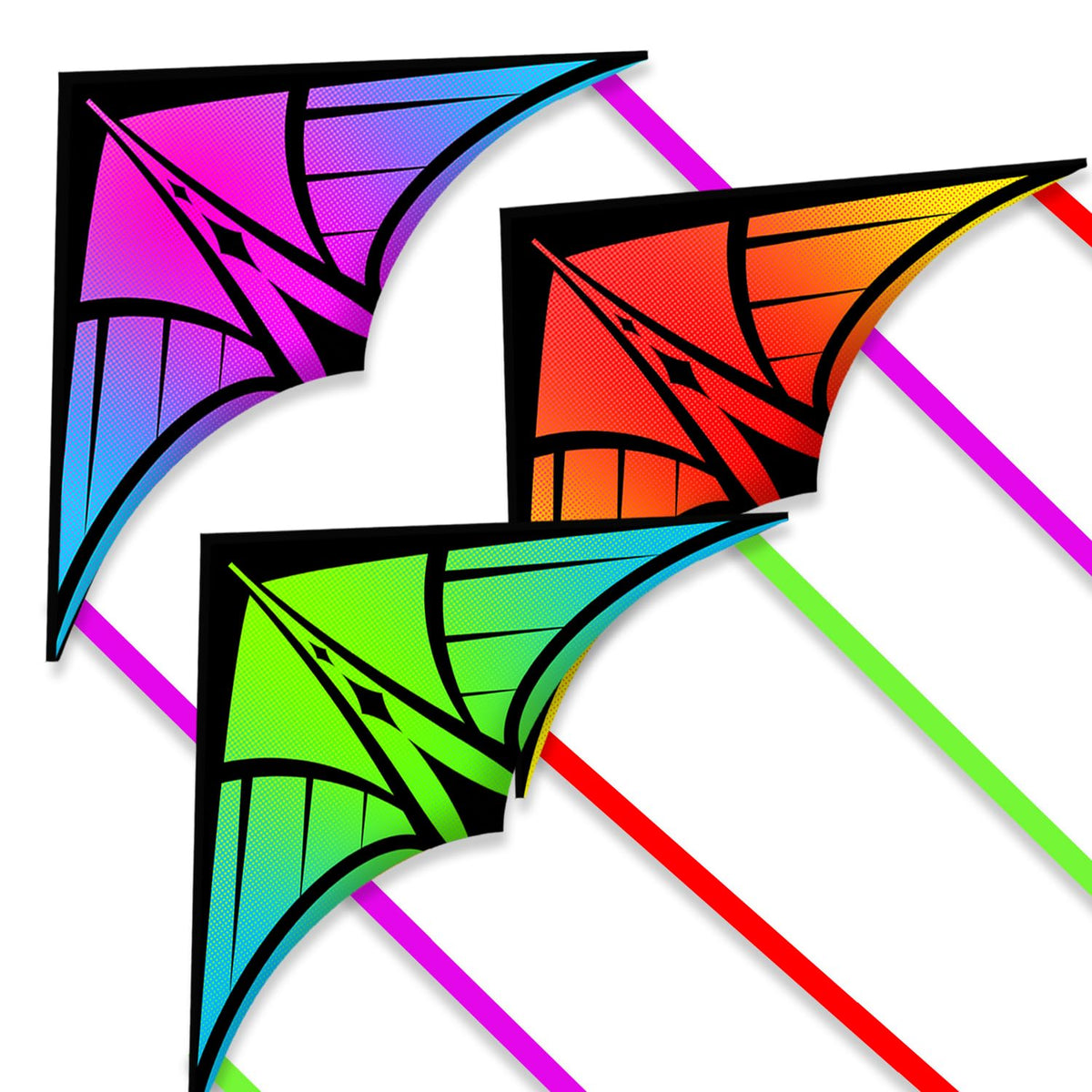 YFAFENGS delta kite gradient close-up shows vibrant purple-green-orange hues for beach fun