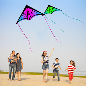 YFAFENGS delta kite kids flying on the beach illustrating family-friendly outdoor activity