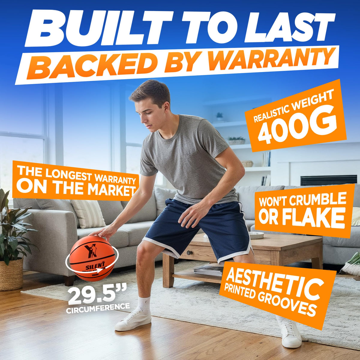 YGA Sports Silent Basketball vacuum-sealed orange finish stays fresh.
