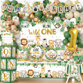 YGCTBVY wild decorations banner displays milestone photos for safari first birthday